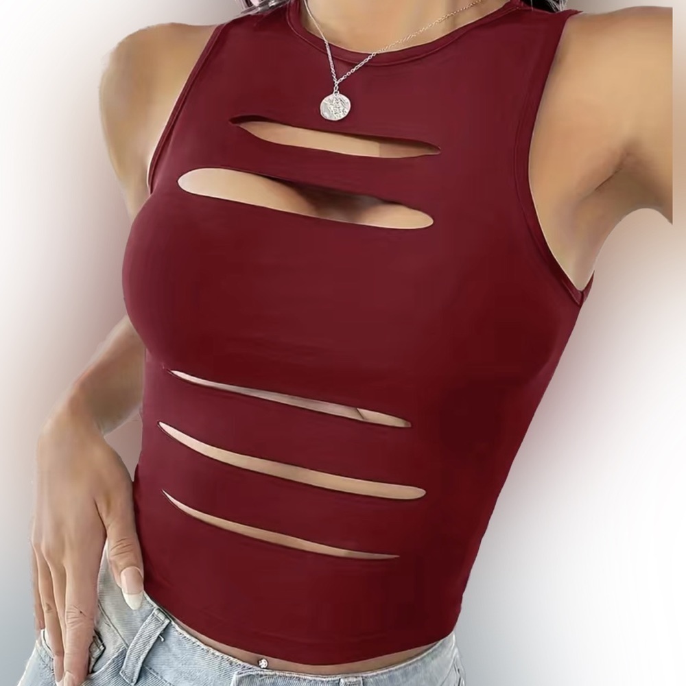 NWT Cut Out/Shredded Tank top burgundy